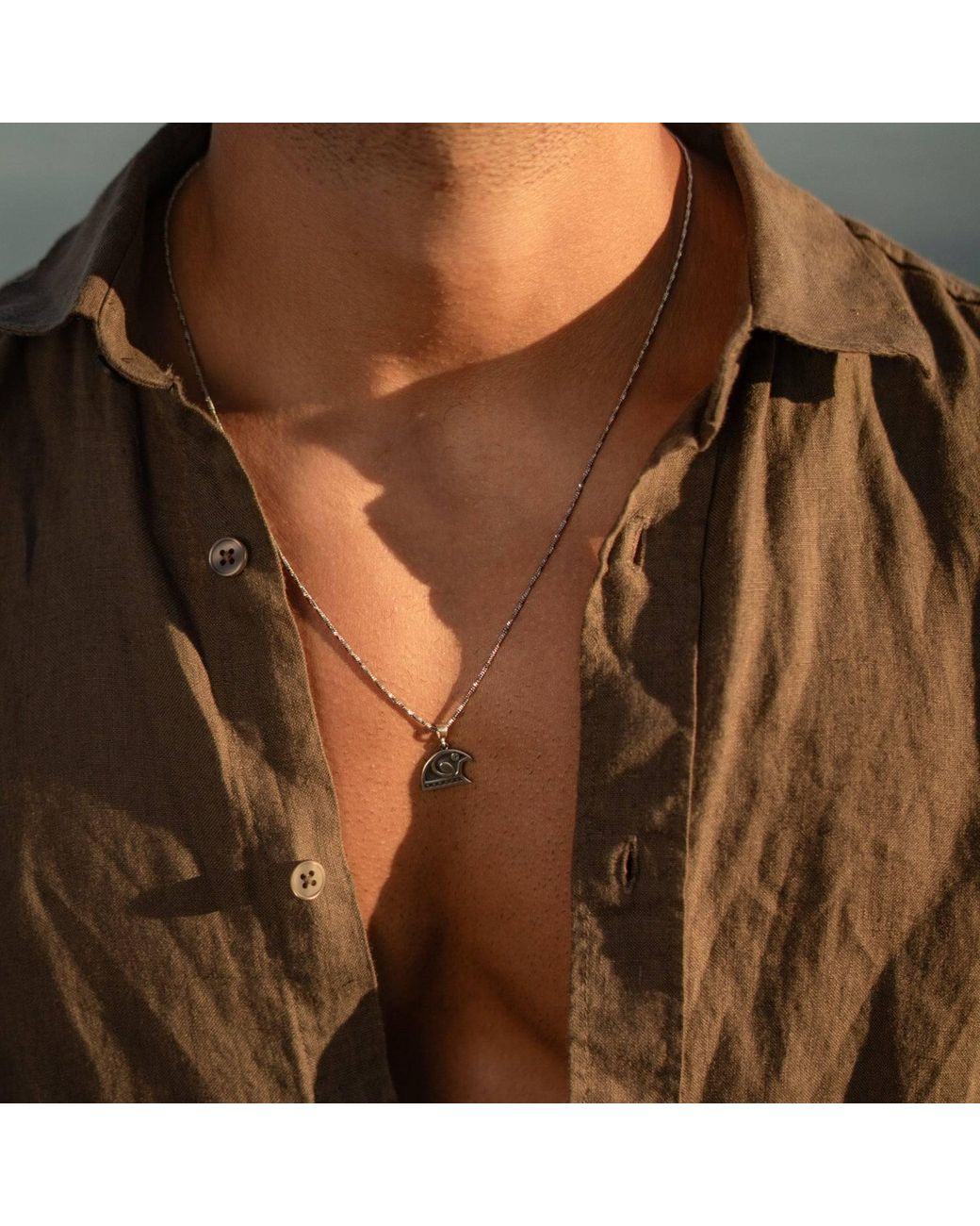 Ebru Jewelry Metallic Guardian Falcon Emerald Eye Necklace for men