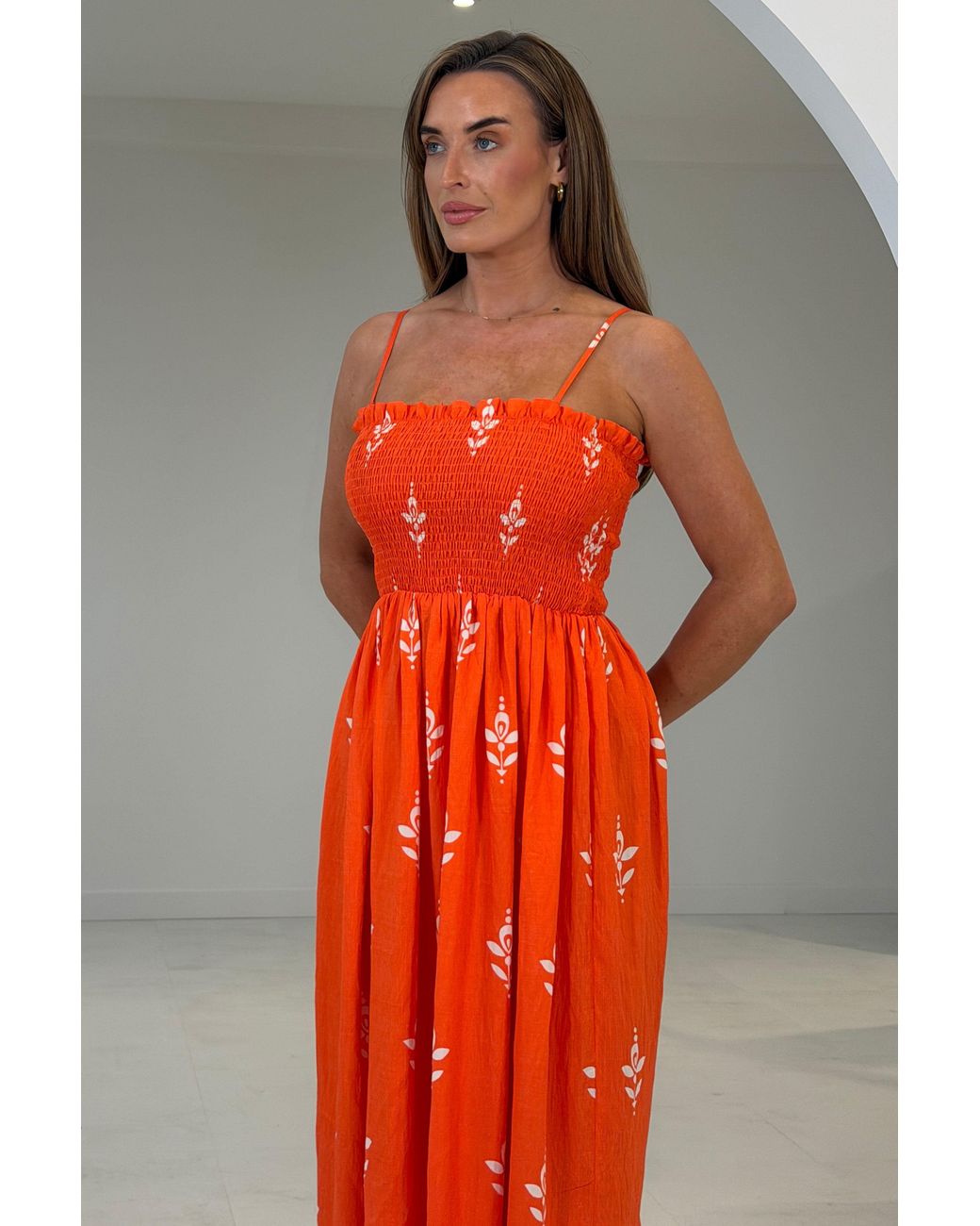 Girl In Mind Orange Abby Border Print Maxi Dress
