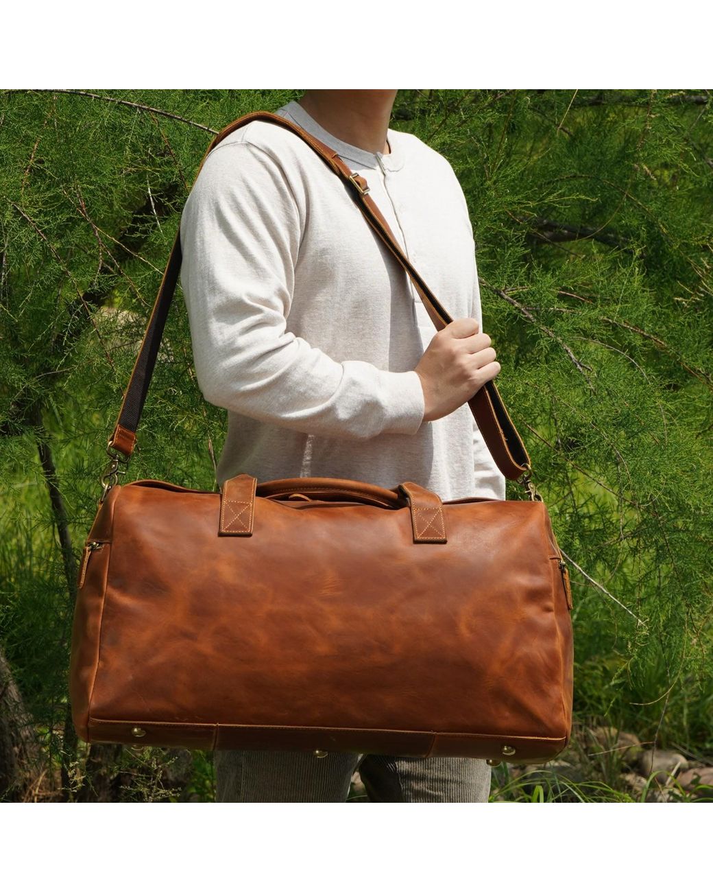 Touri Brown Genuine Leather Weekend Bag for men