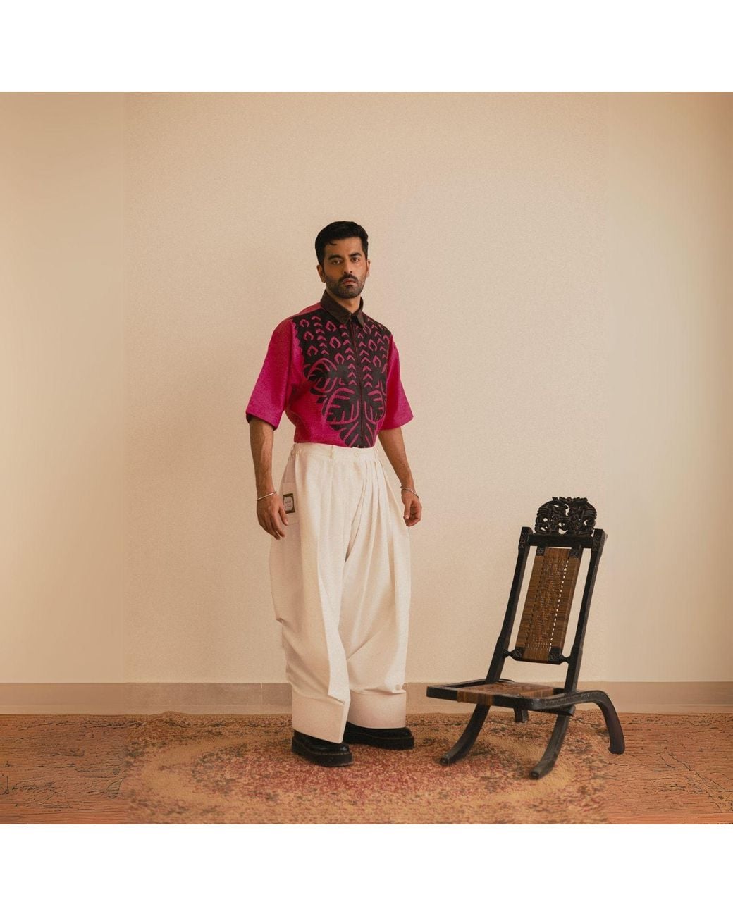 Collected Xx Pink Rosette Dust Half Sleeves Collar Shirt for men