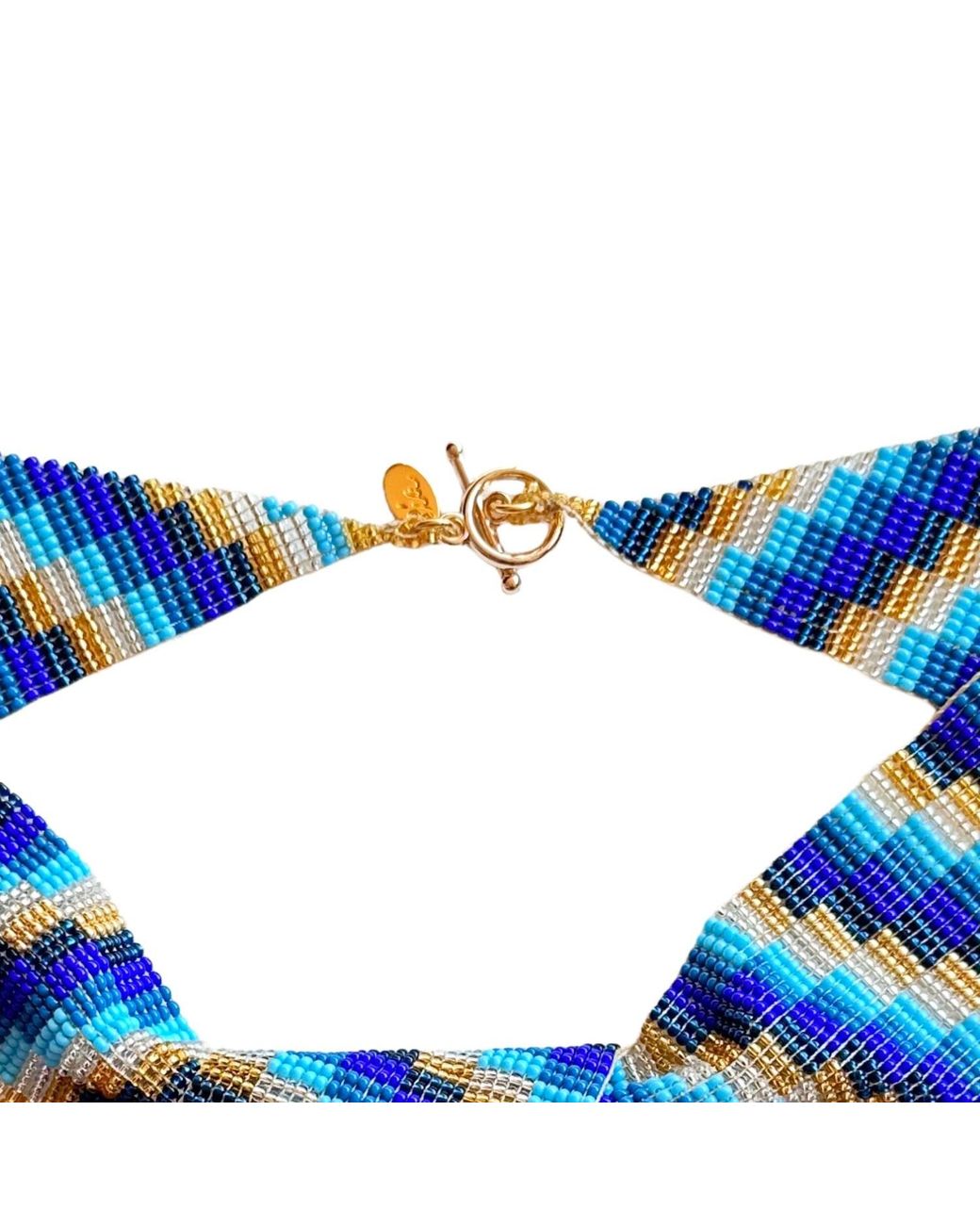 Iliana Arrazola Blue Minimalist Deconstructed Necklace, Glass Beads, Beaded Jewelry