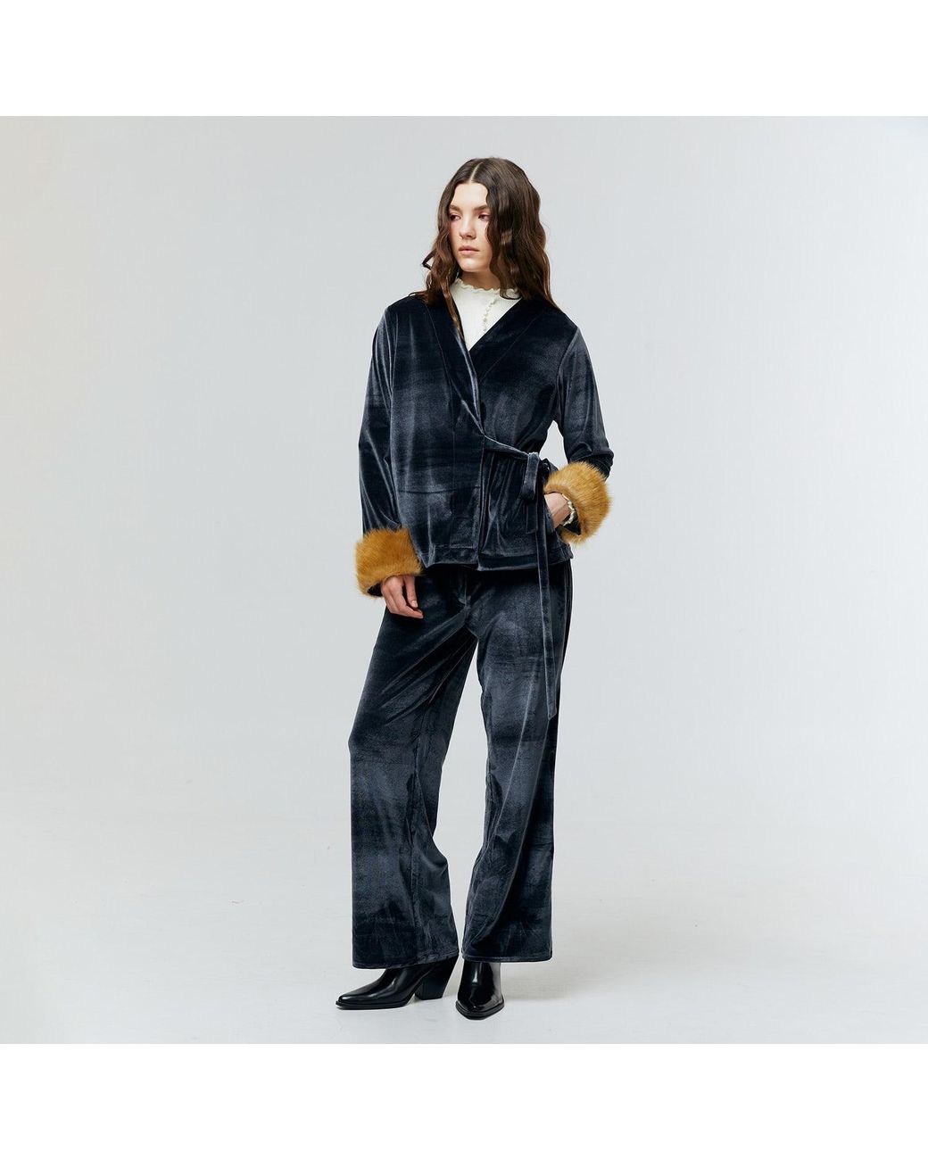 Ats the Label Black Aurielle Velvet Fur Cuff Top