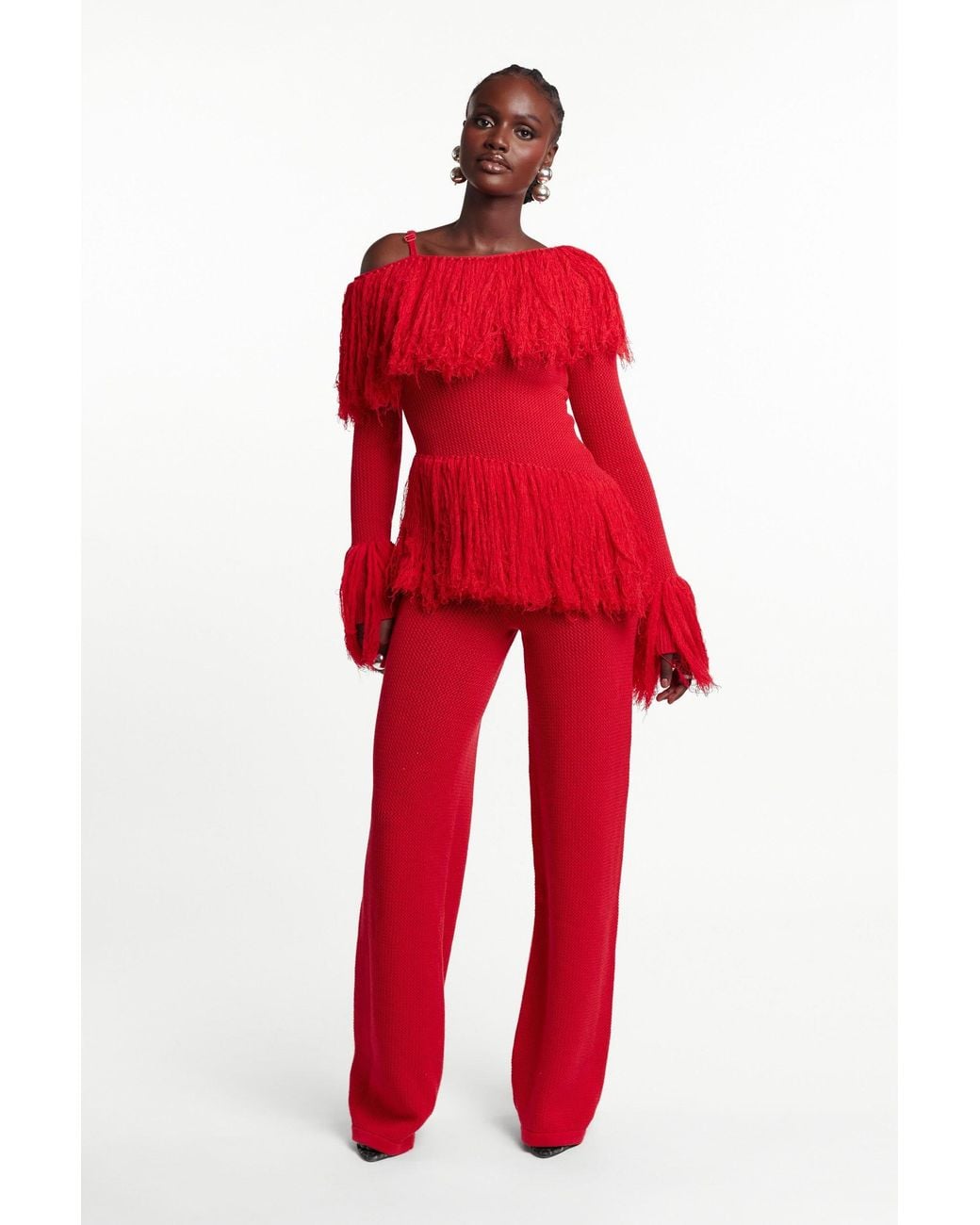 Ofuure Red Igho Fringe Pant Set