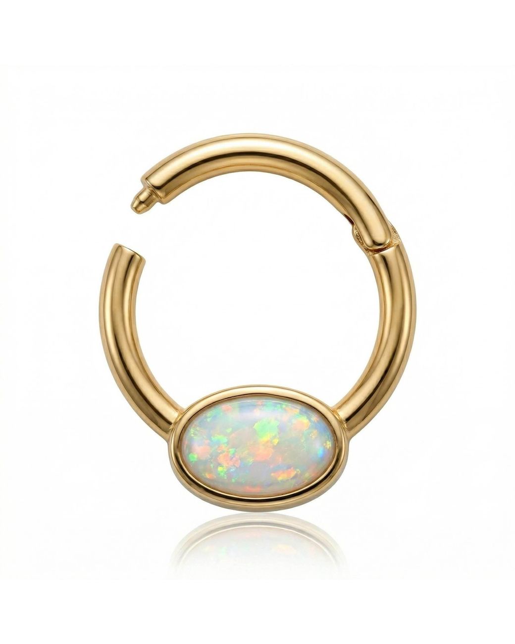 Zahav Jewelry Metallic 10K Solid 16G 8Mm Oval Opal Clicker Hoop