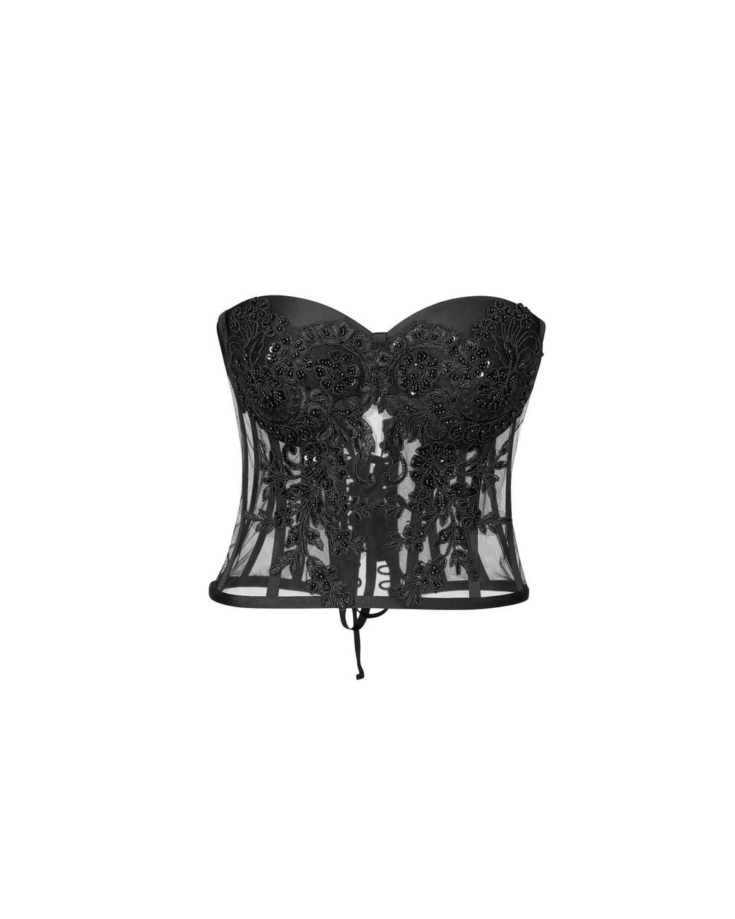 LIA ARAM Black Hand-Embroidered Corset