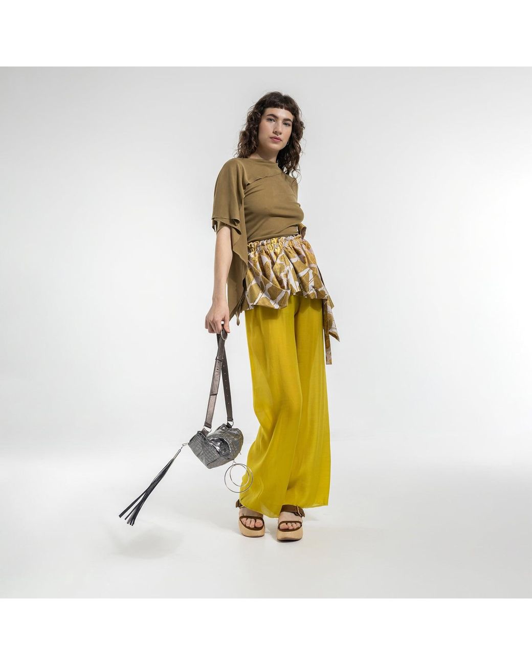 ARTISTA Yellow Wild Lemon Fluid Palazzo Pants