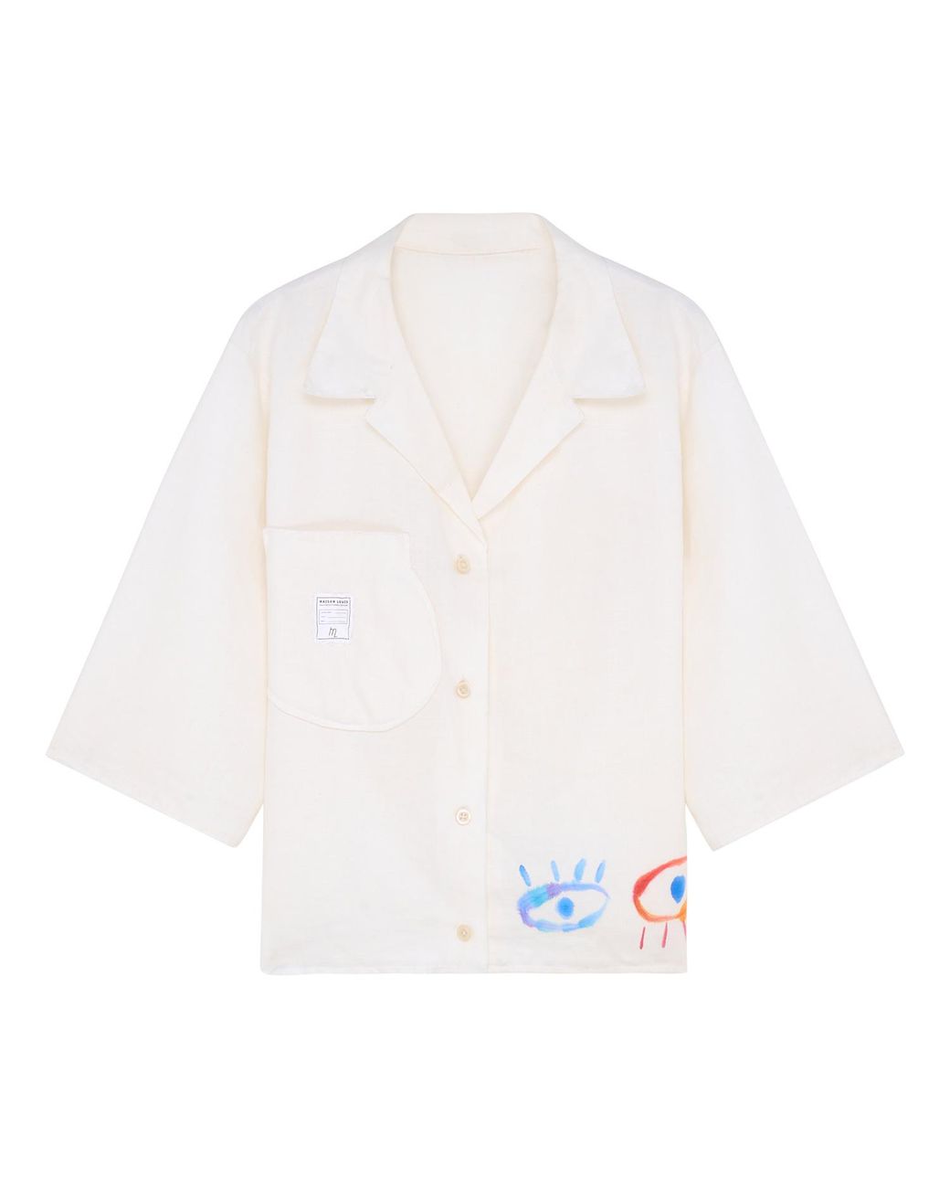 Maison Louis White Linen Cotton And Handpainted Eyes Havana Shirt for men