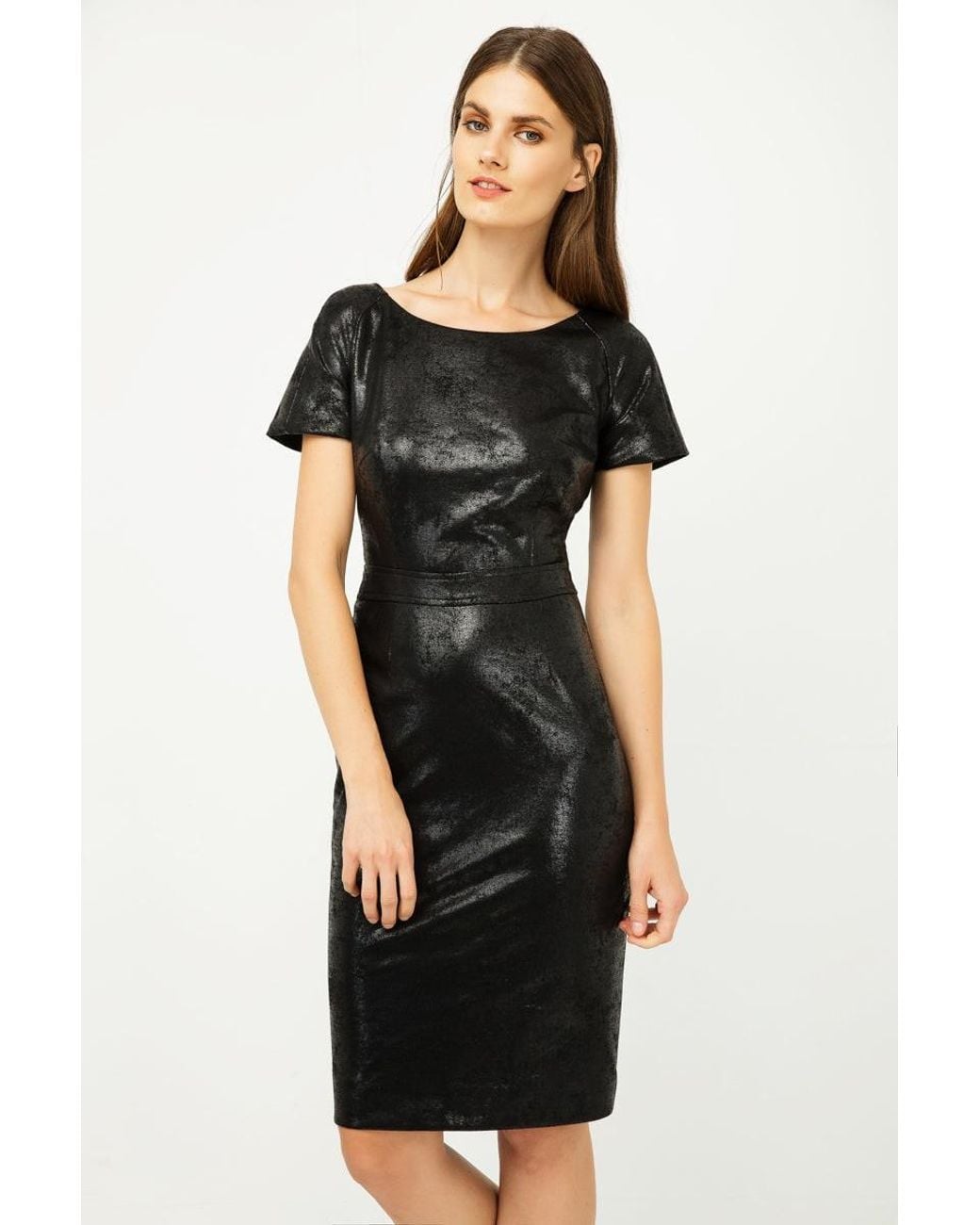 Conquista Black Leather Effect Fitted Dress