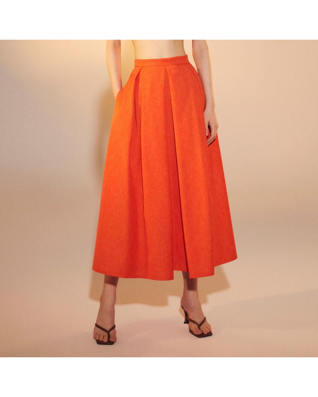 NAZLI CEREN June Midi Skirt In Spicy Orange