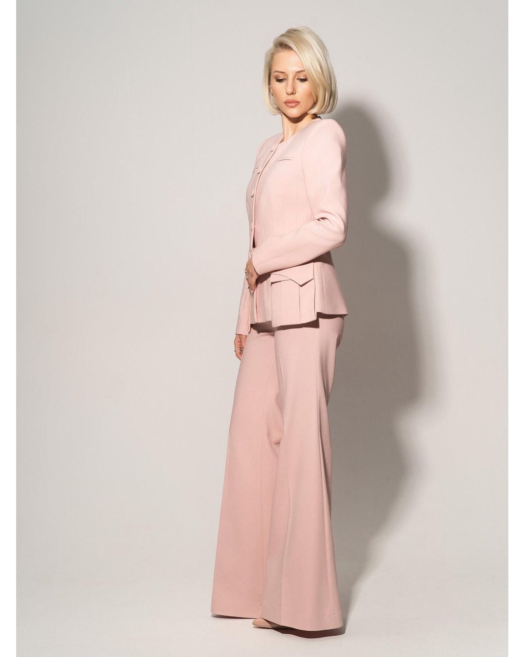 Tia Dorraine Pink Button Up Collarless Blazer Jacket