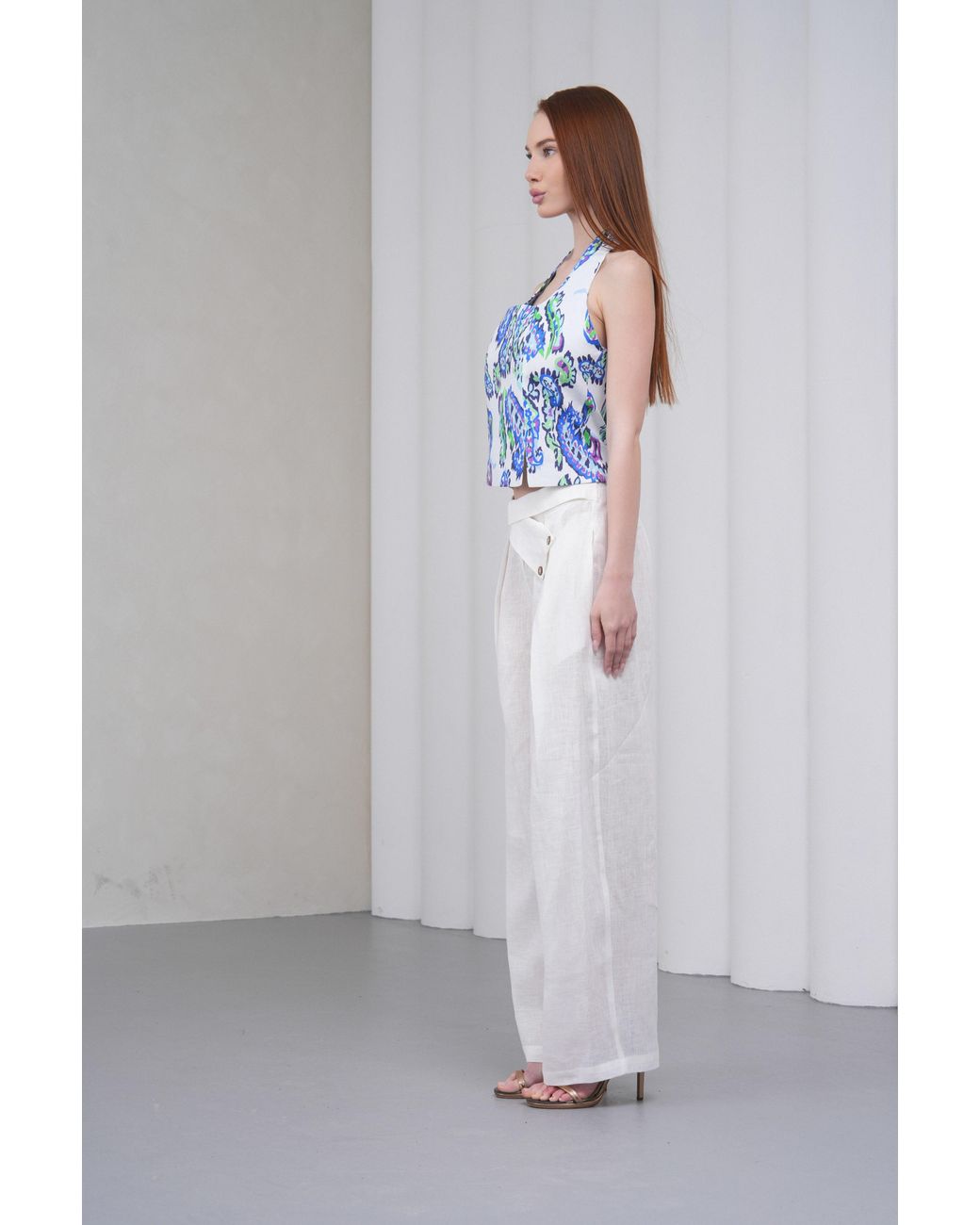 Lumina Eligma White The Wrapline Linen Trouser