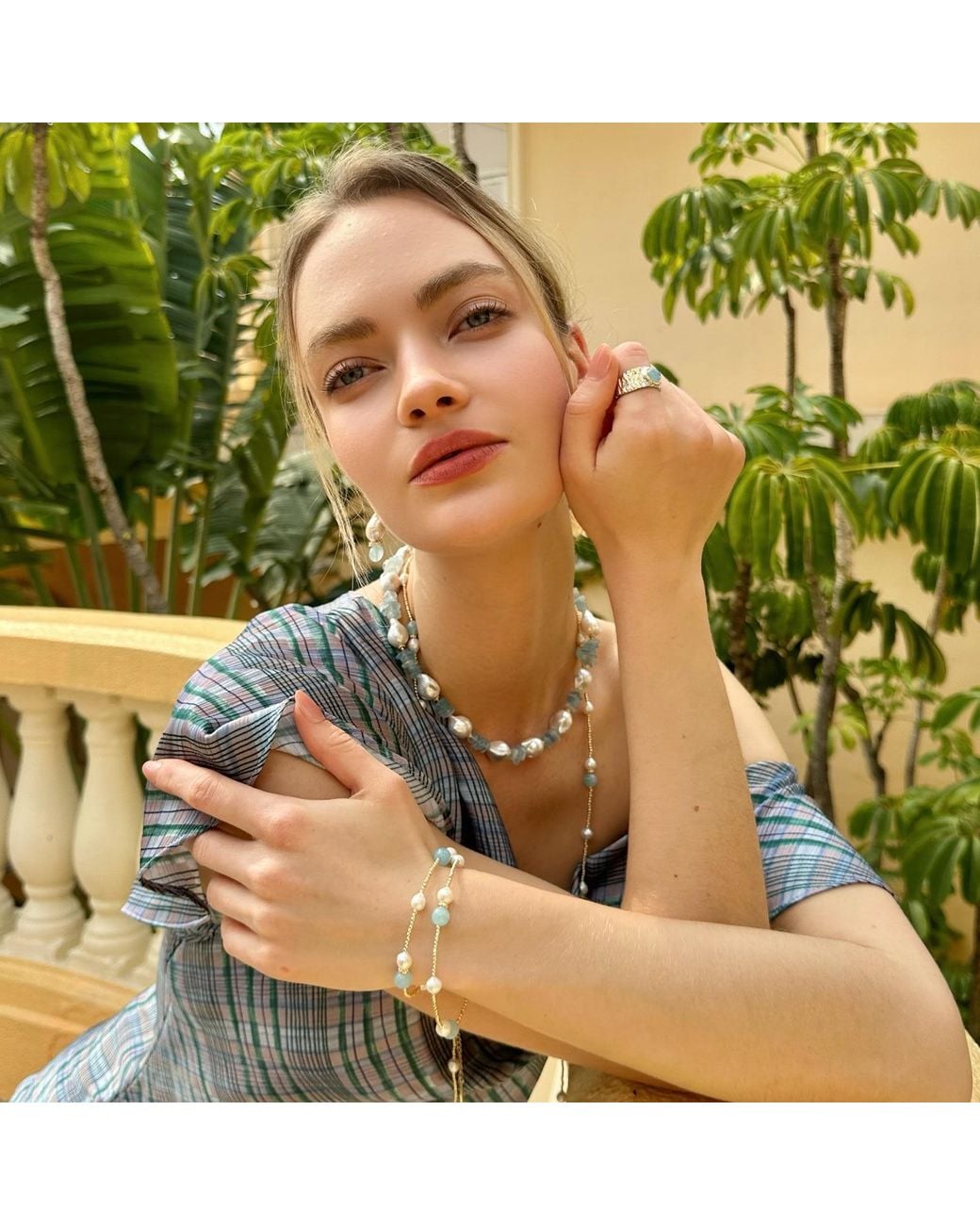 Farra Blue Baroque Pearls With Irregular Aquamarine Statement Necklace