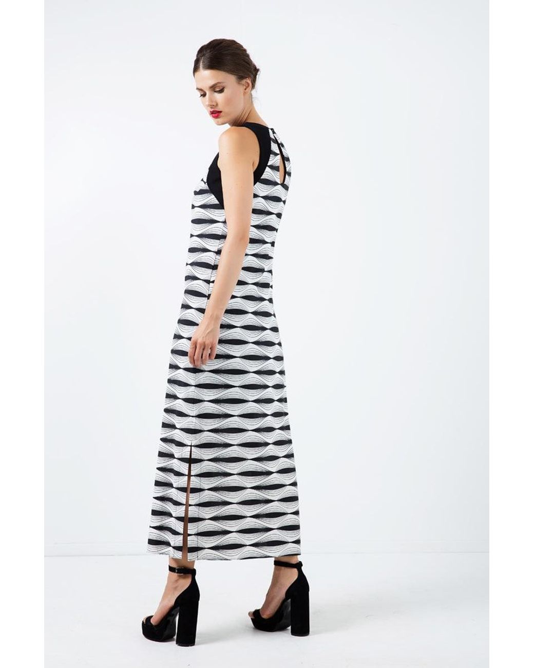 Conquista White Sleeveless Print Maxi Dress With Side Slits