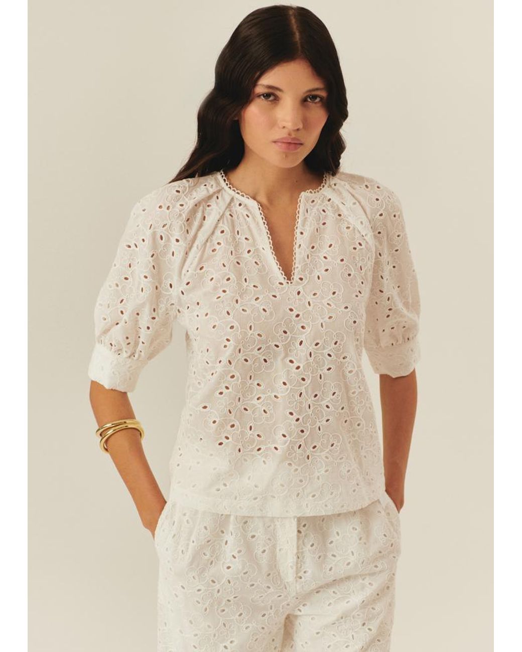 Exquise White Neutrals Nayali Eyelet Blouse