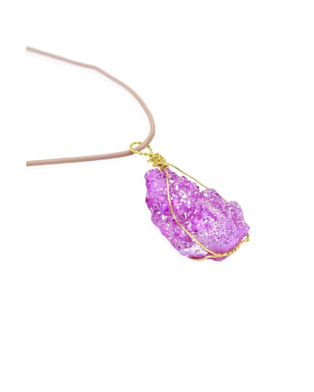 Saachi White Wire Druzy Pendant Leather Necklace