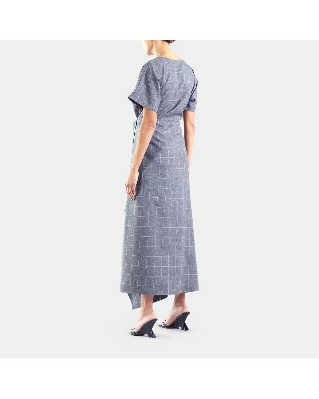 Meem Label Blue Baxter Grid Wrap Dress
