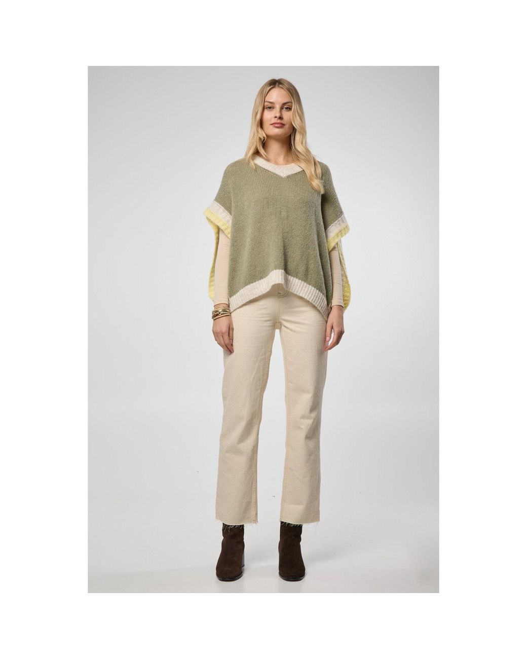 Saachi Green Colorblock Knit Moss Sweater Vest