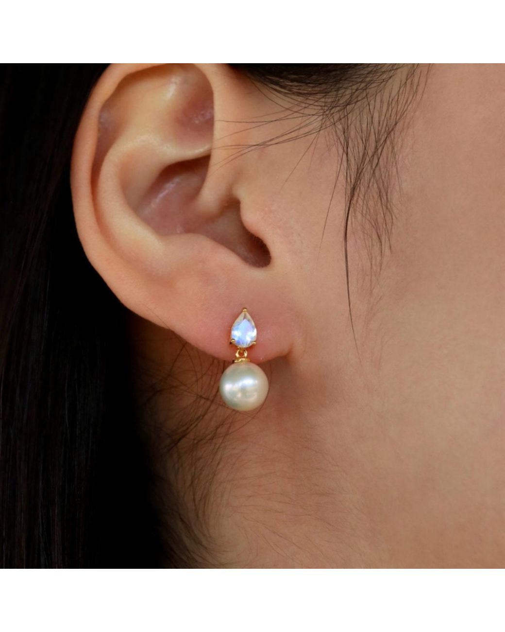 Kai Fine Jewelry Blue Solid Natural Moonstone & Freshwater Pearl Venus Tears Convertible Earrings