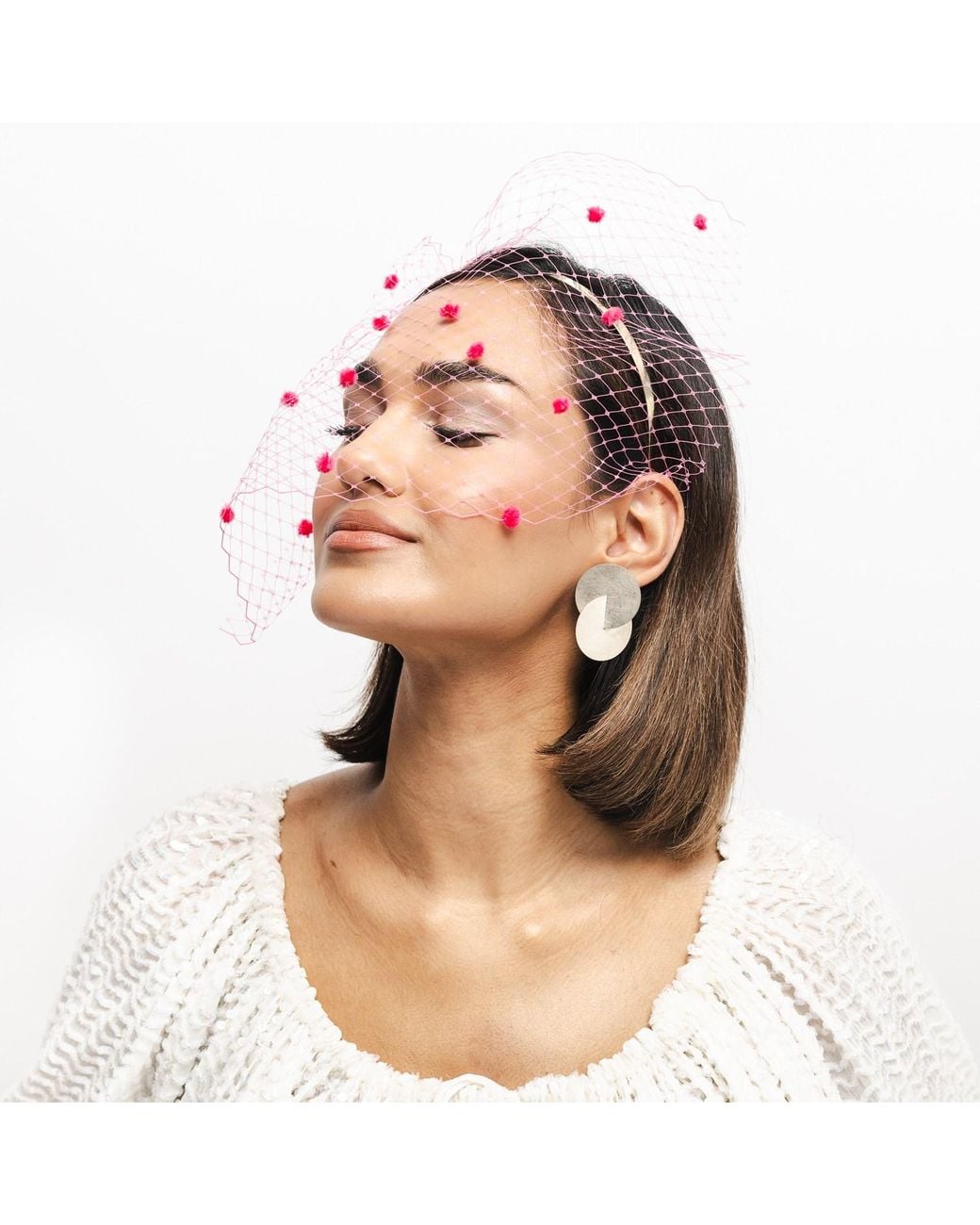 Victoria Charles Headpieces Pink Bubblegum Spot Veiling Headpiece On Metal Headband