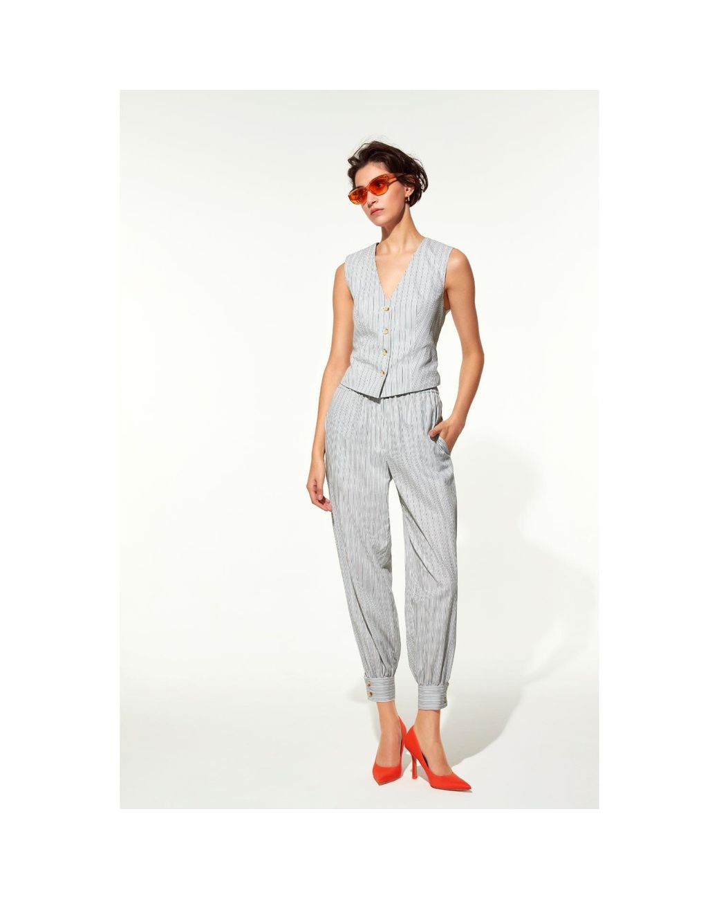 NAZLI CEREN Blue Lyra Cotton Waistcoat