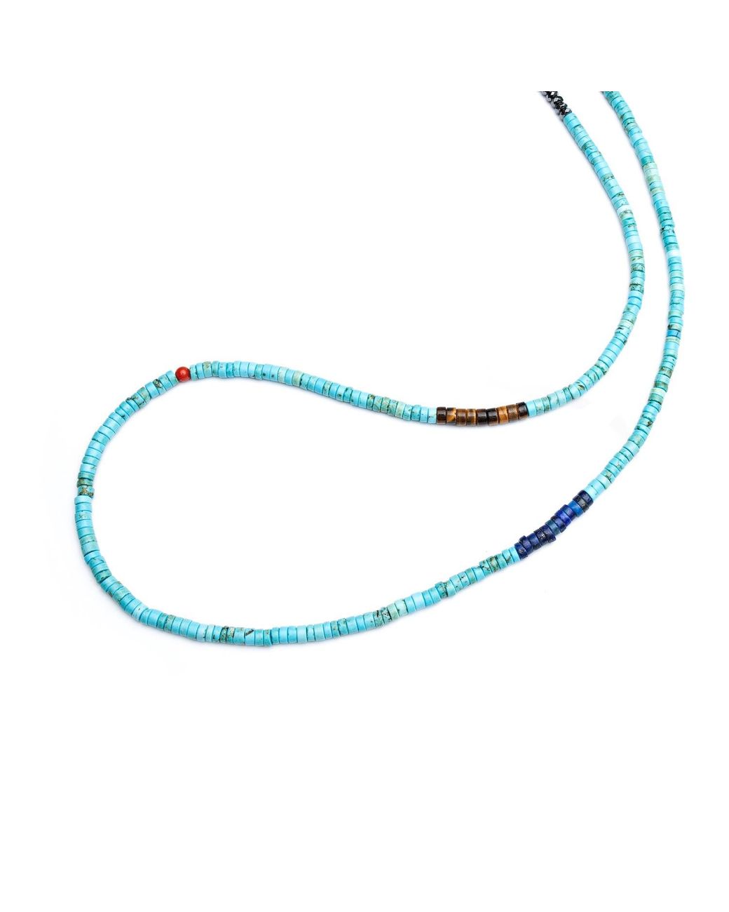 Nialaya Blue Heishi Necklace With Tiger Eye And Lapis for men