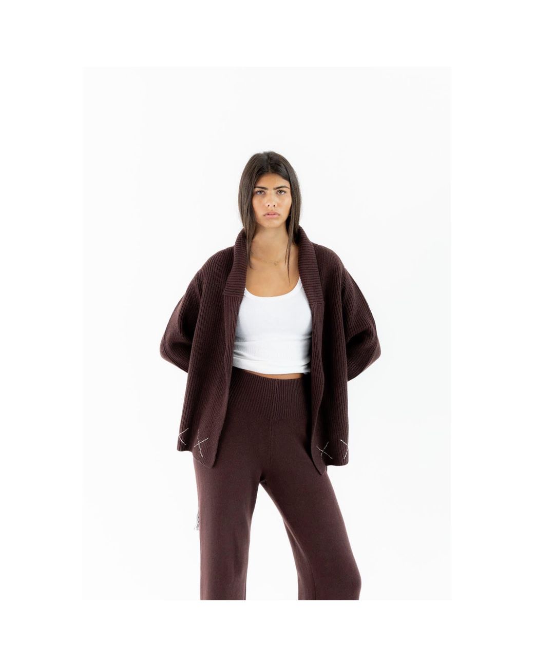 Ren Cordeza Brown Hand Embroidered Knit Cardigan