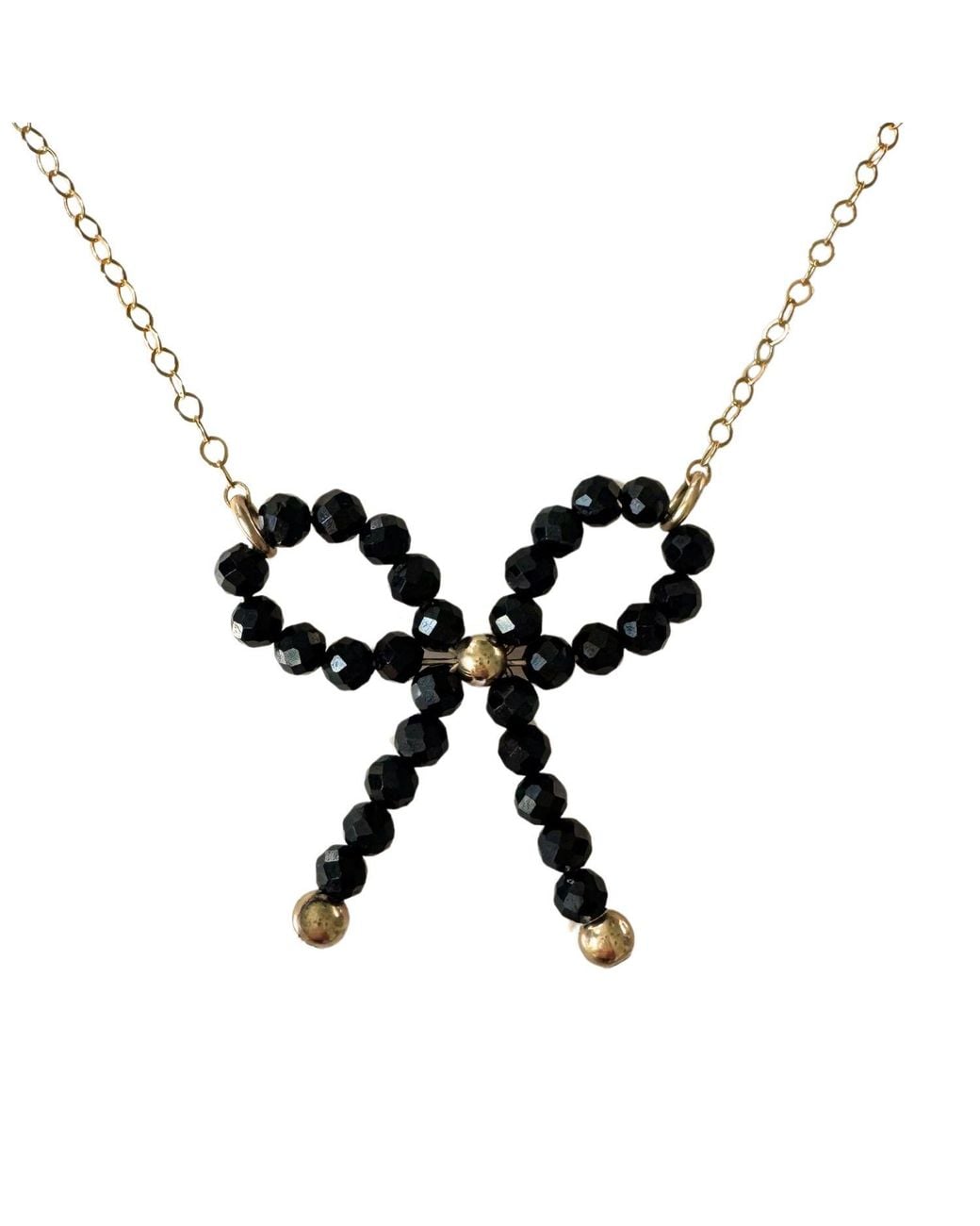 Herself Collections Black Spinel Bow Charm Necklace