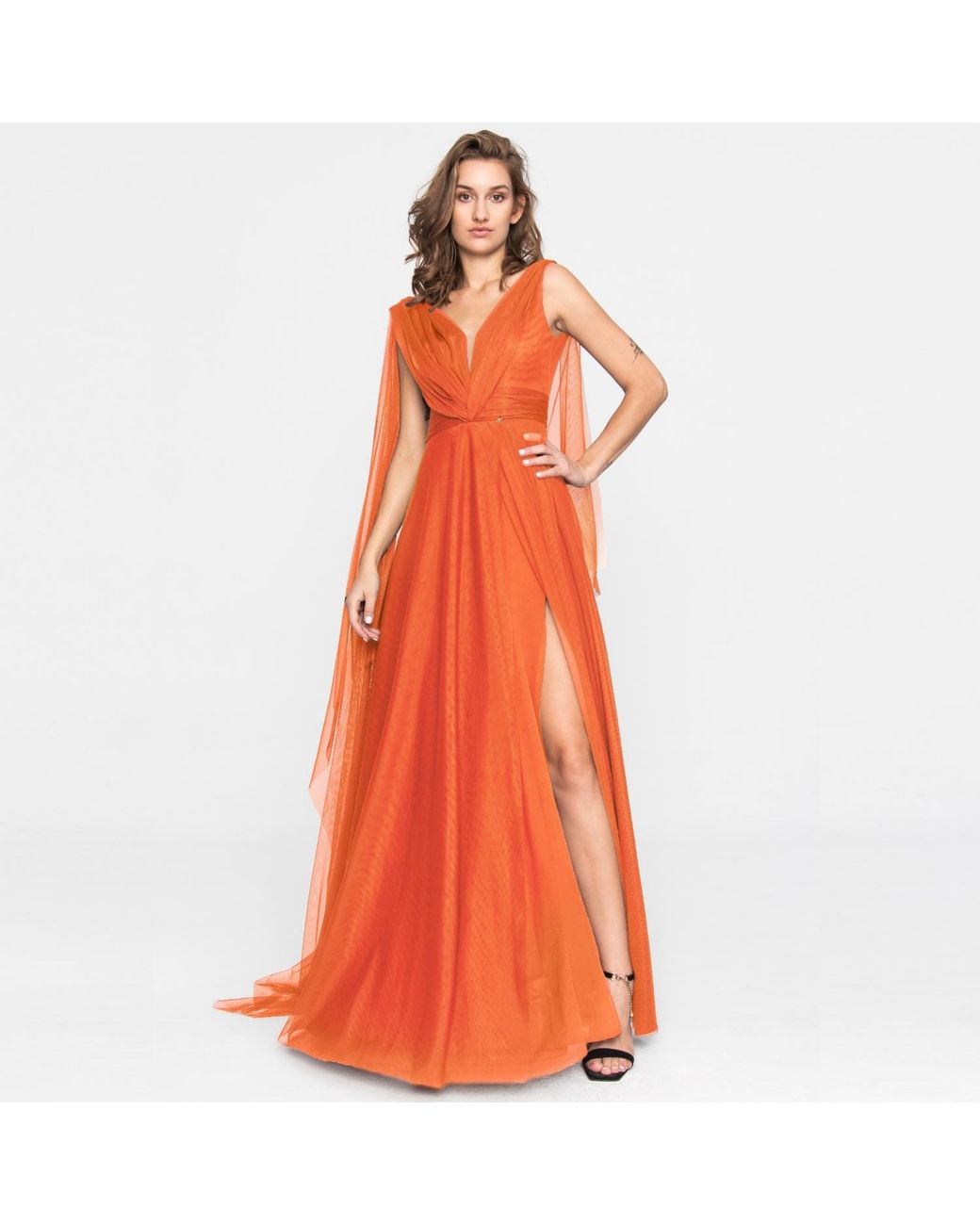 Angelika Jozefczyk Tulle Evening Gown Hot Orange