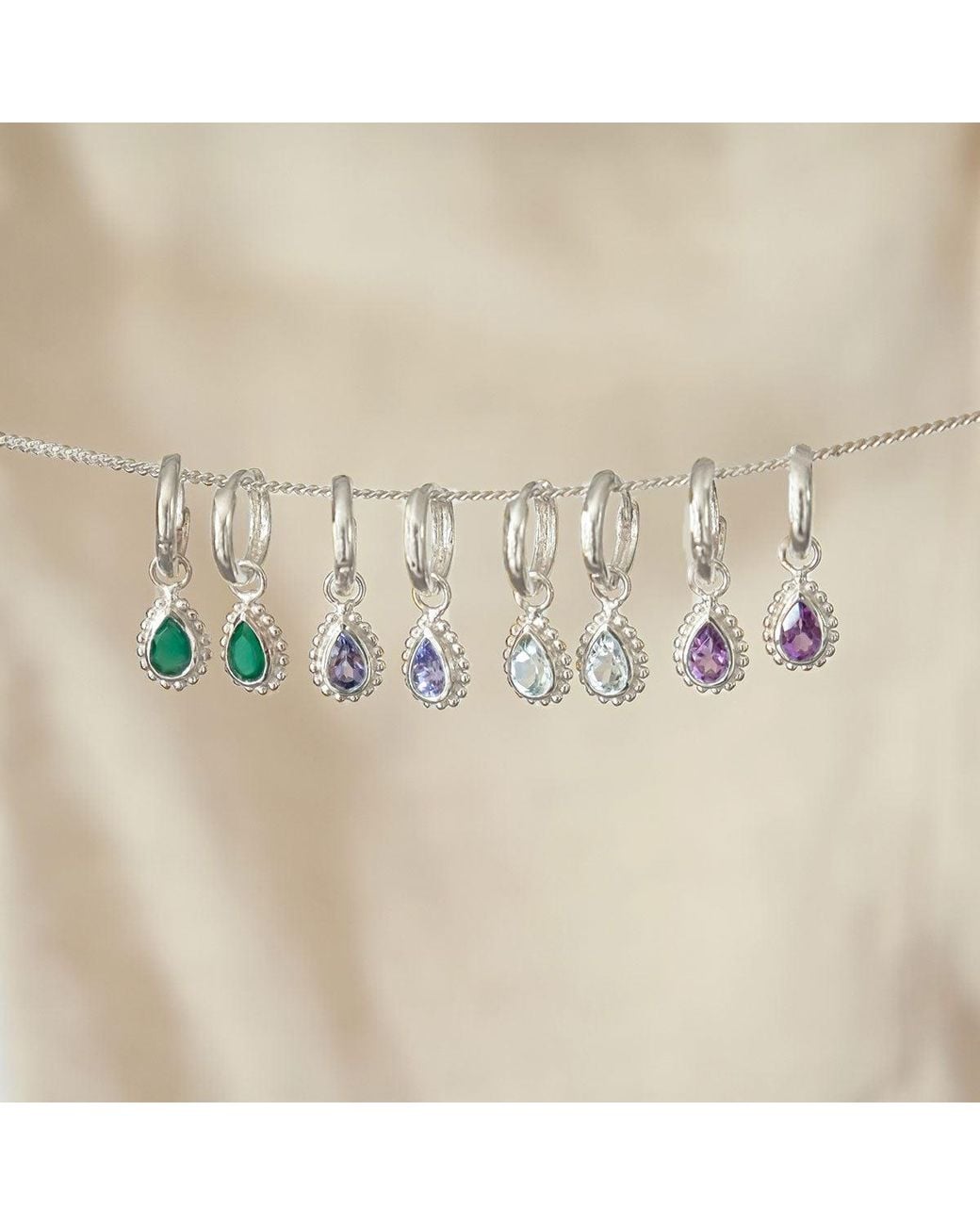 Charlotte's Web Jewellery Green May Birthstone Sterling Huggie Hoops