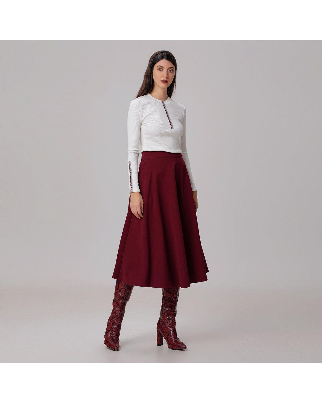 Smart and Joy Flared Knee-Length Skirt