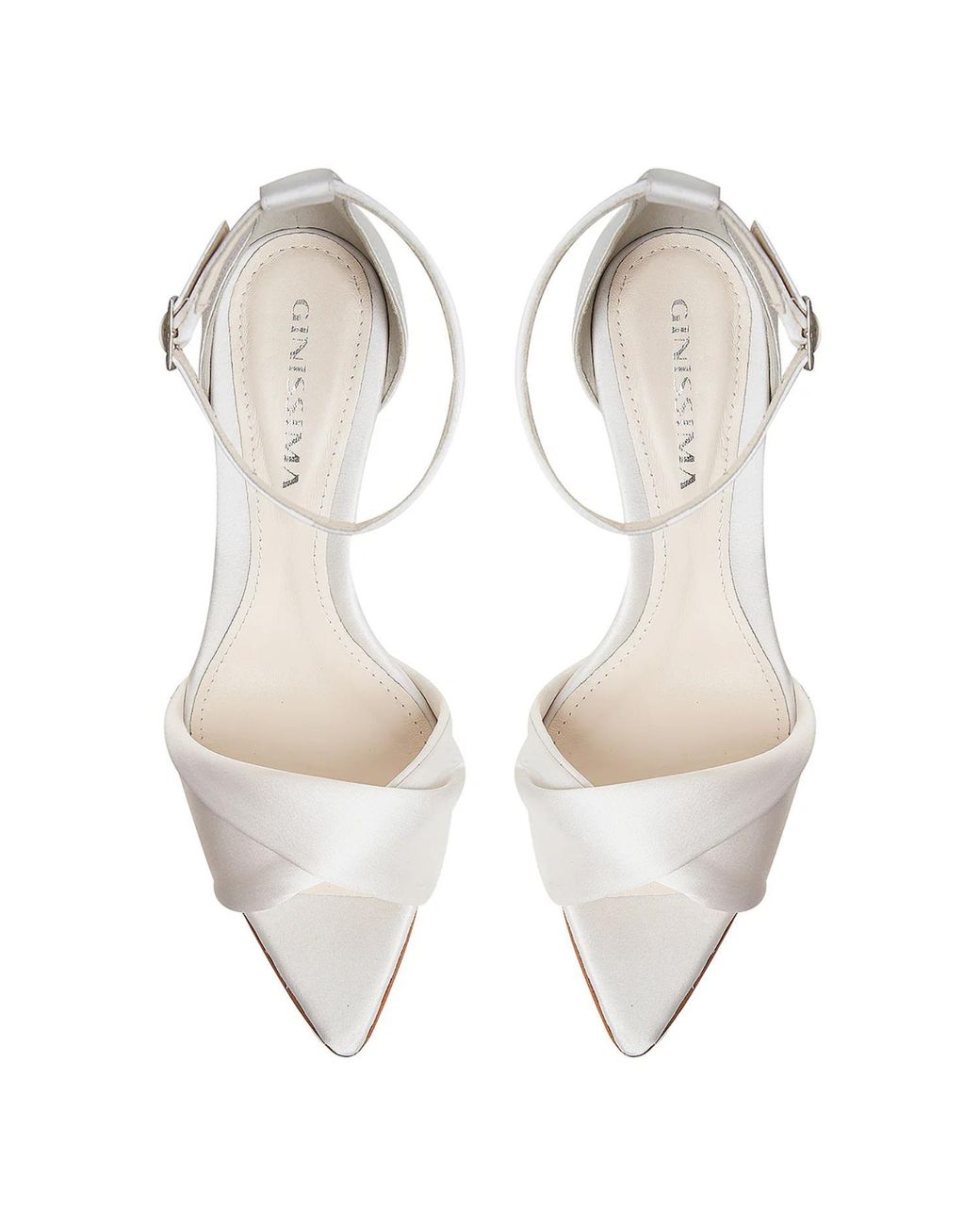 Ginissima White Cleo Satin Sandals, Pointed Toe