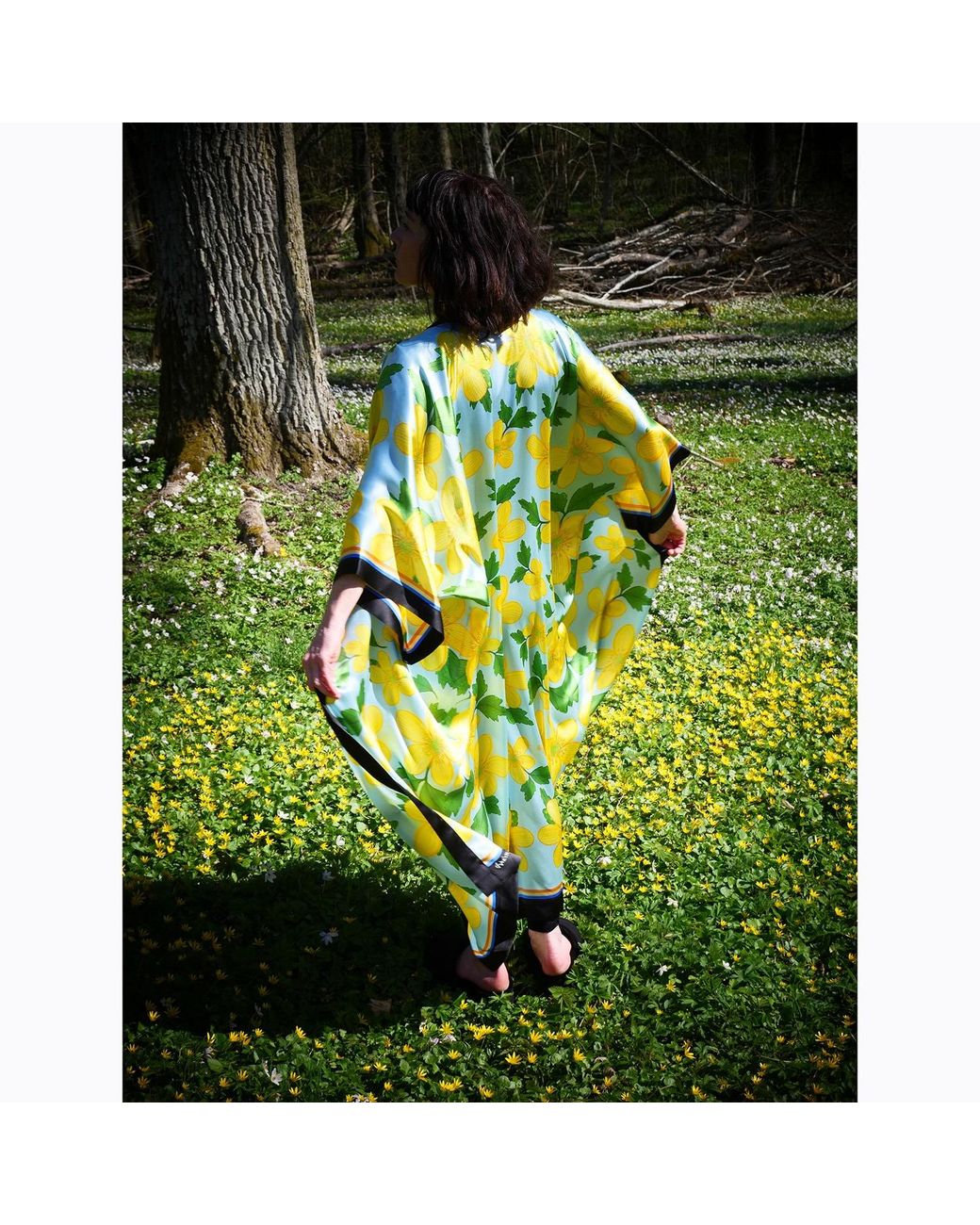 Kueen Yellow Silk Kimono Spring Flower