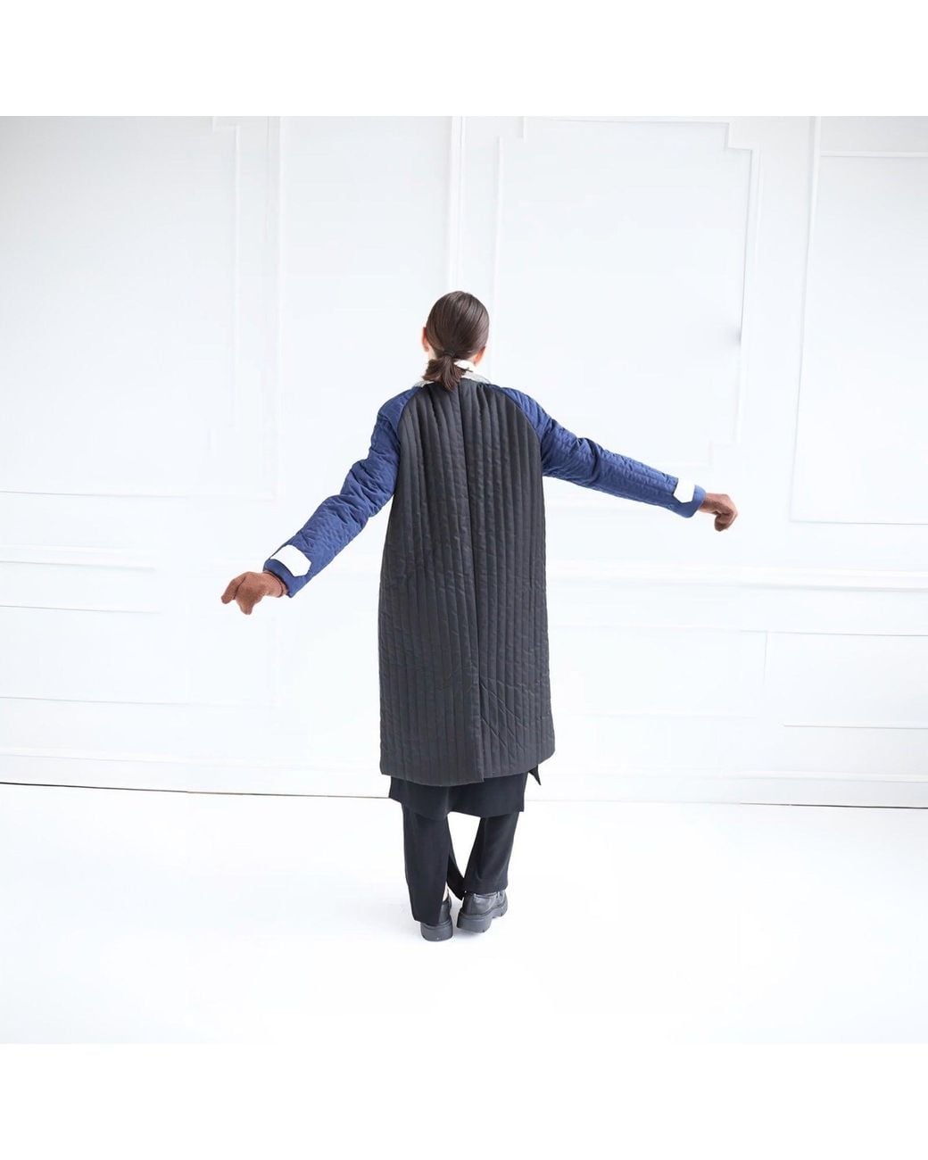 London Atelier Byproduct Blue Patchwork Colour Block Quilt Long Jacket