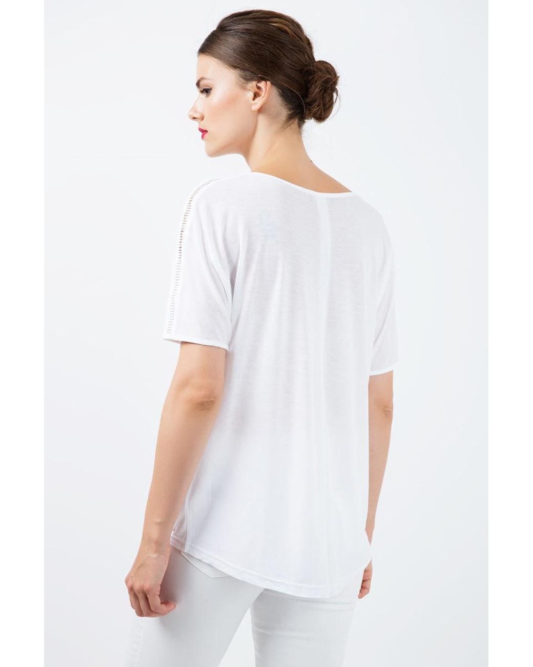 Conquista White Neutrals Jersey Top With Multicoloured Print