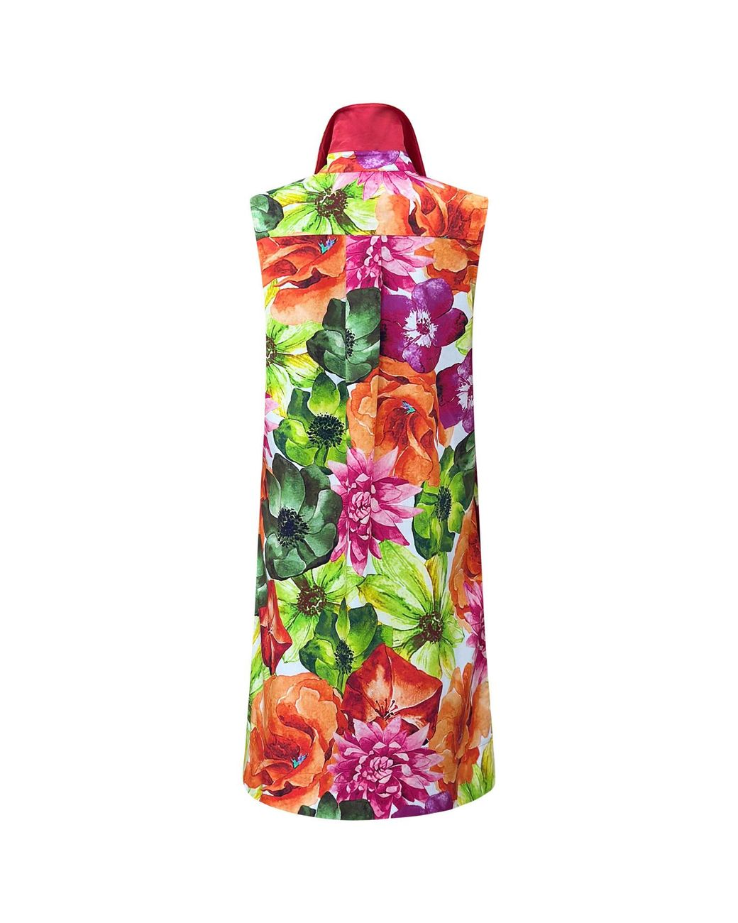 Perlavera Green Clare Giant Flower Printed Cotton Satin Sleeveless Printed Missy Fit Midi Dress