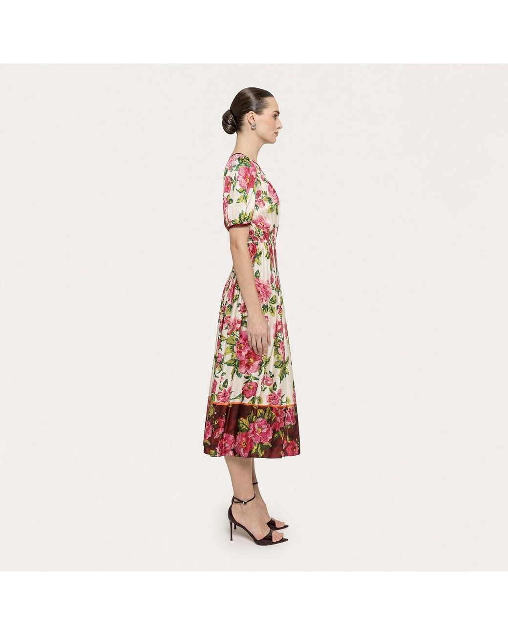 Nissa Red Floral-Patterned Viscose Midi Dress