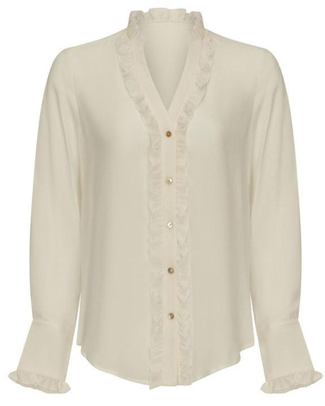 Guinea London White Neutrals Cream Silk Bouse With Ruffles