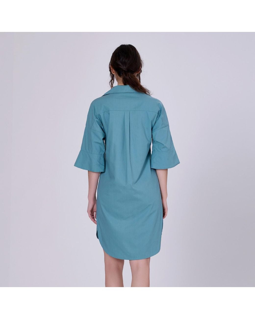 Smart and Joy Blue Cotton Minimalist Shirt Dress
