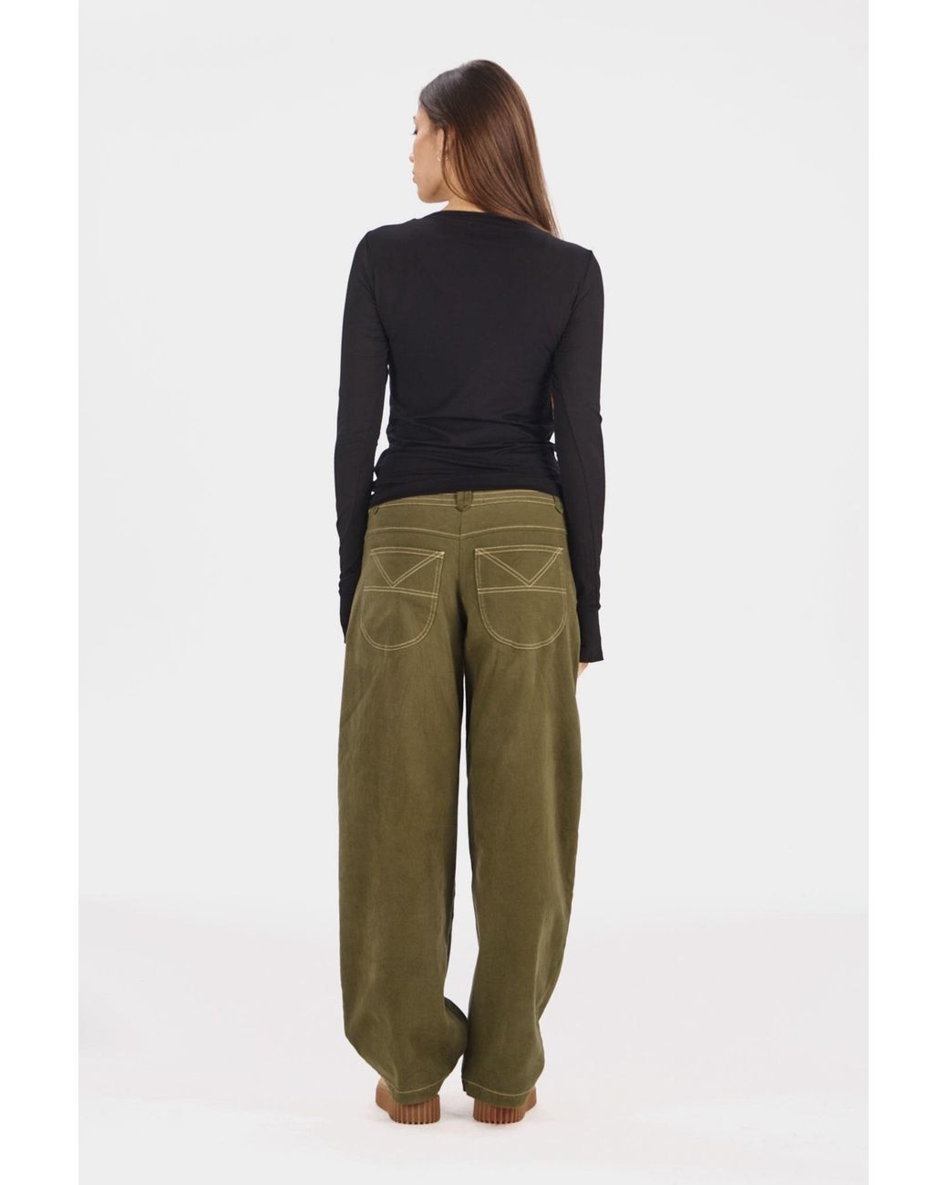Komodo Green Amelia Organic Cotton Barel Leg Trouser