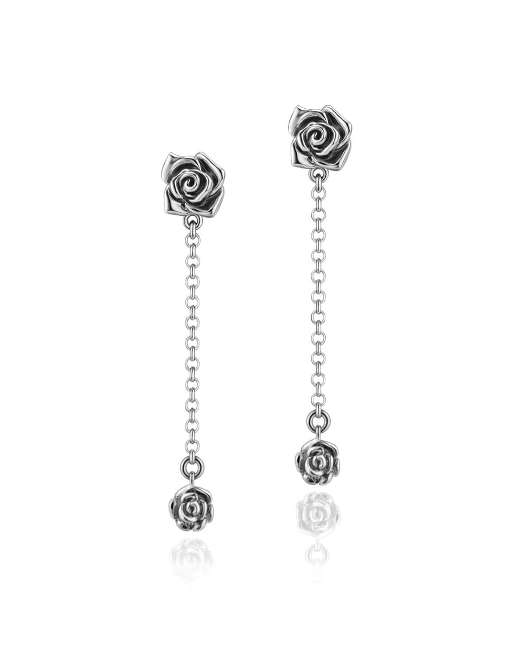 Unaloe White Sterling Minimal Rose Drop Earrings – Contemporary Botanical Designer Jewelry