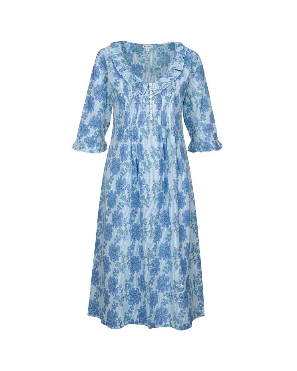 At Last Blue Cotton Karen Long Sleeve Day Dress