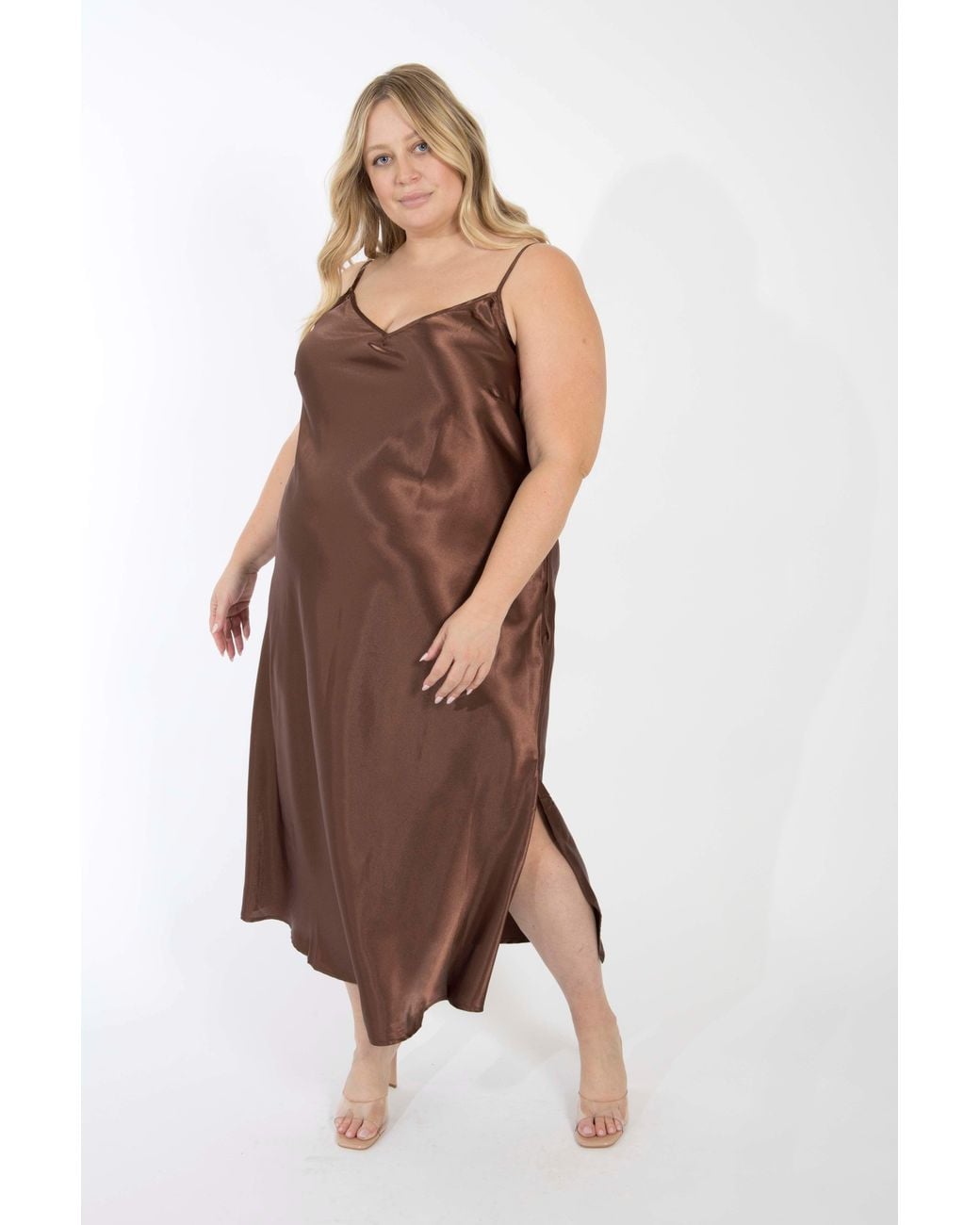 Saint Grace Brown The Best Curve Bias Cut Bamboo Blend Slip Dress