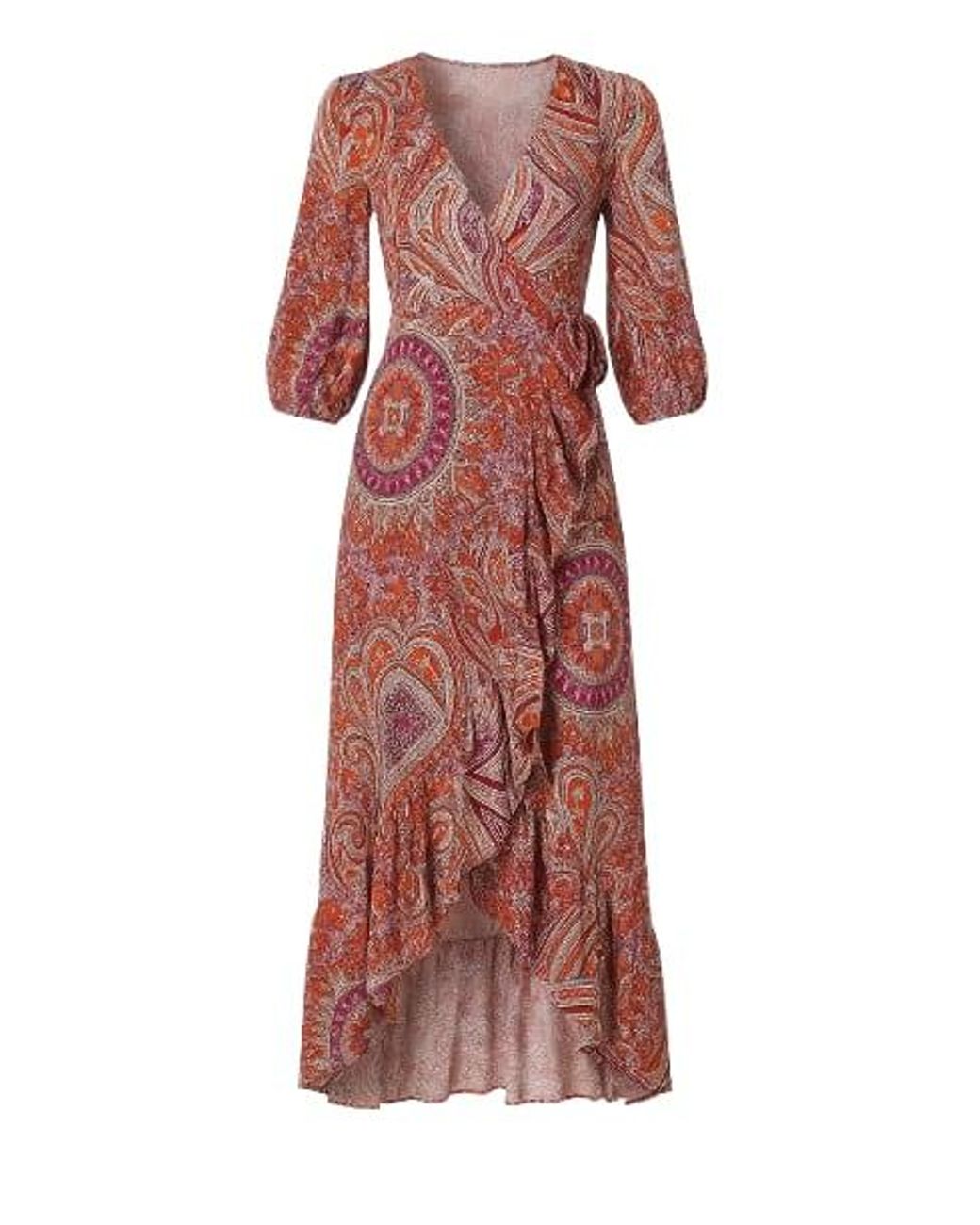 Conquista Red Print Maxi Wrap Dress