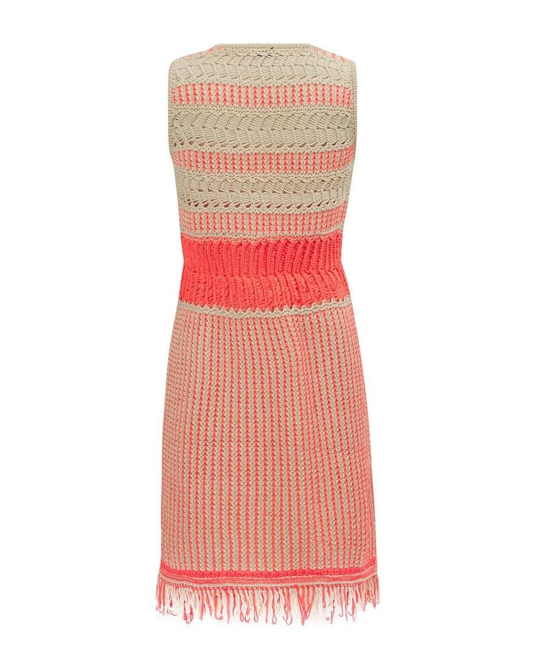 Peraluna Pink Kiyo Sleeveless Above-Knee Tasseled Open Work Summer Knit Dress