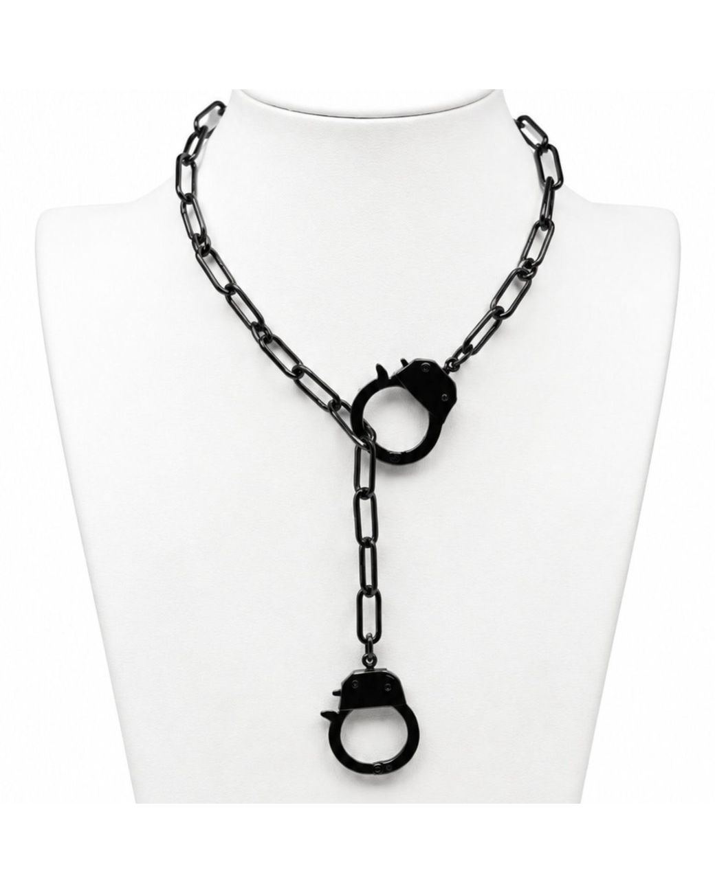 Jagged Halo Jewelry Metallic Love Bond Handcuff Chain Necklace Stainless Steel Rhodium Plating
