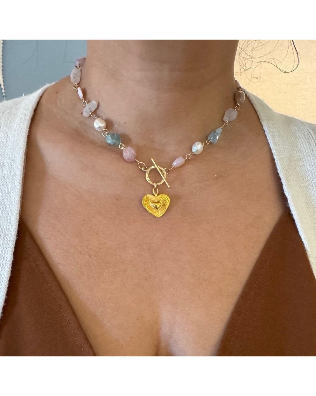 Lexi Jewelry Metallic Heart & Toggle Sweet Pastels Necklace