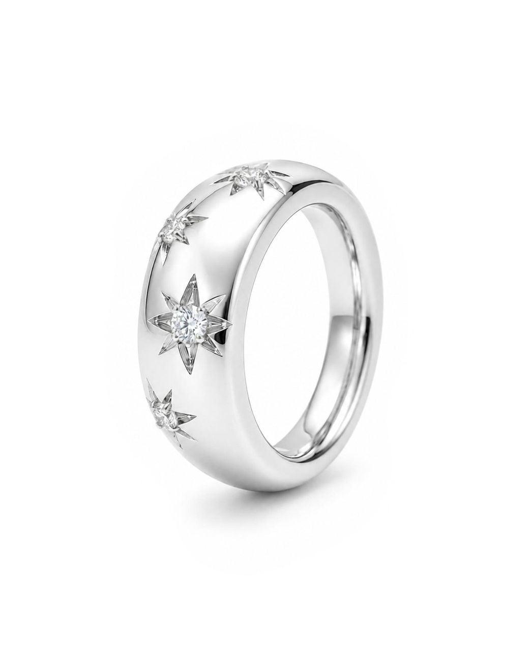 Unaloe Metallic Quartz Starburst Wide Band Ring – Sterling