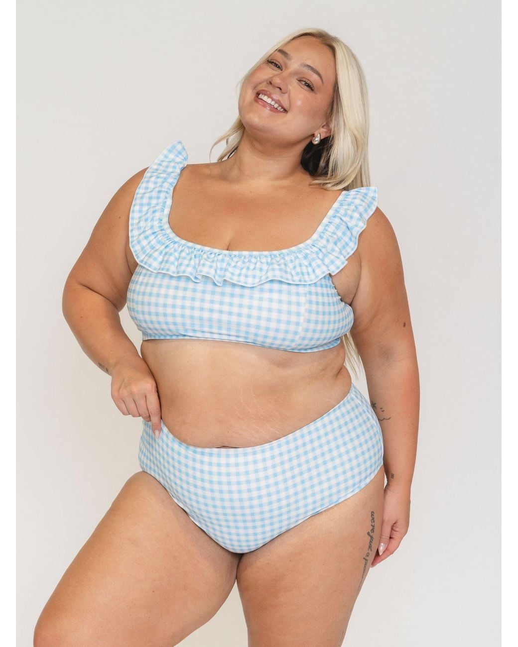 Lime Ricki Swimwear Blue Sky Gingham High-Waist Bottom