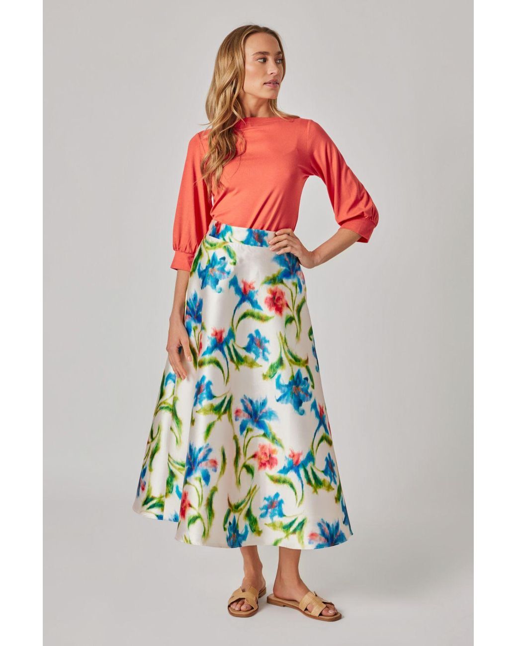 Marianna Déri Blue Cornflower Print Midi Skirt
