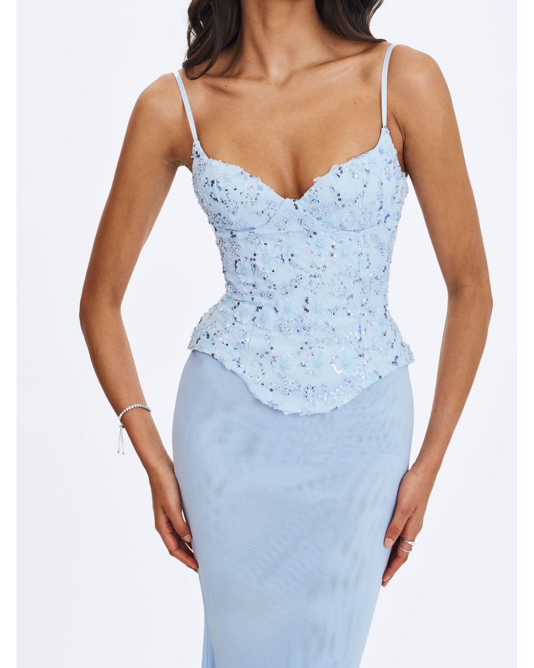 Miss Circle New York Blue Aurielle Baby Sweetheart Mermaid Peplum Maxi Dress